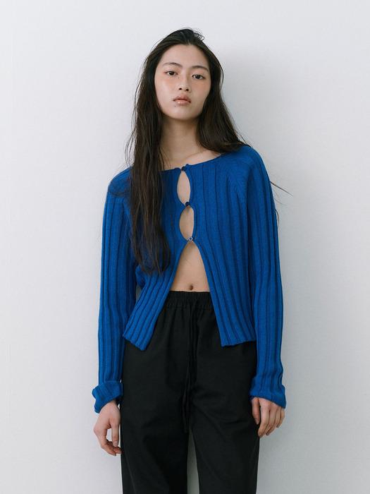 HANJI RIBBED CARDIGAN - BLUE