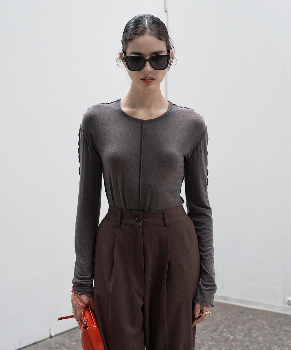 Stitch see-through long sleeve Charcoal