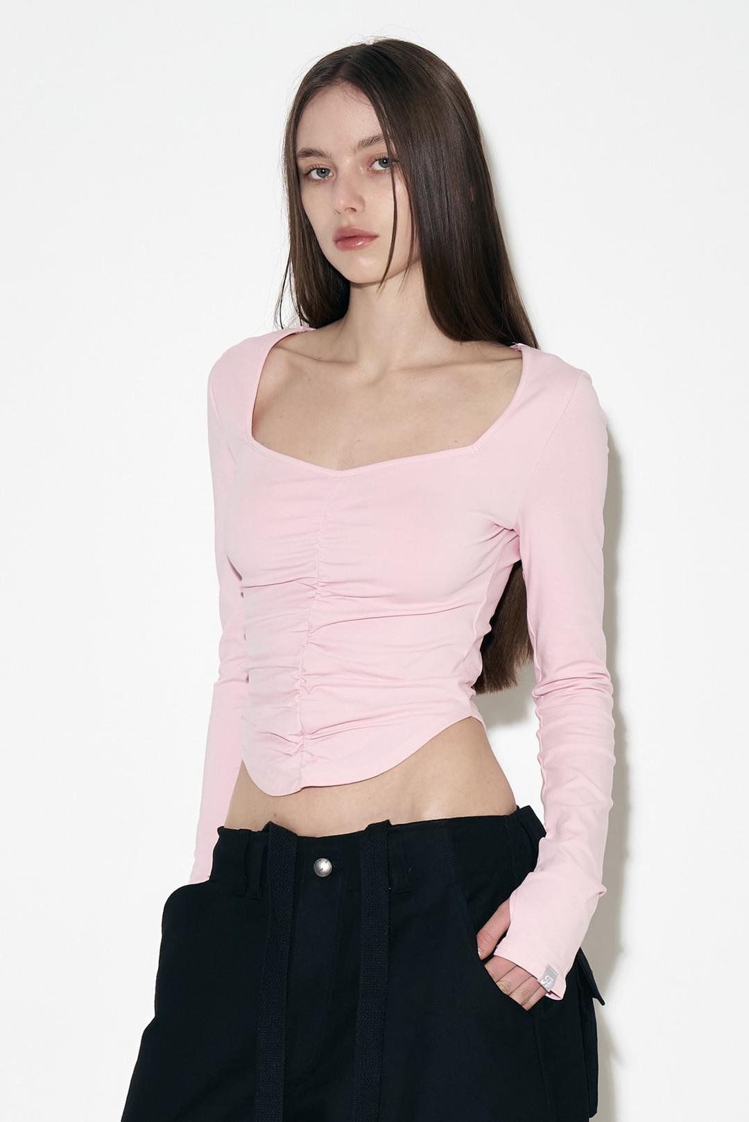 Darlin shirring Long Sleeve top (Pink)