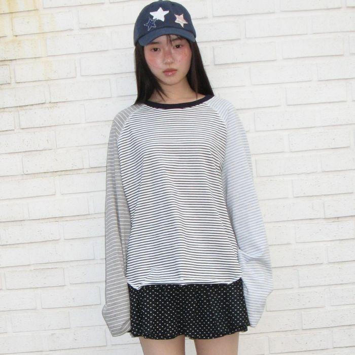 3 MULTI STRIPE LOOSE FIT LONG SLEEVE BLACK