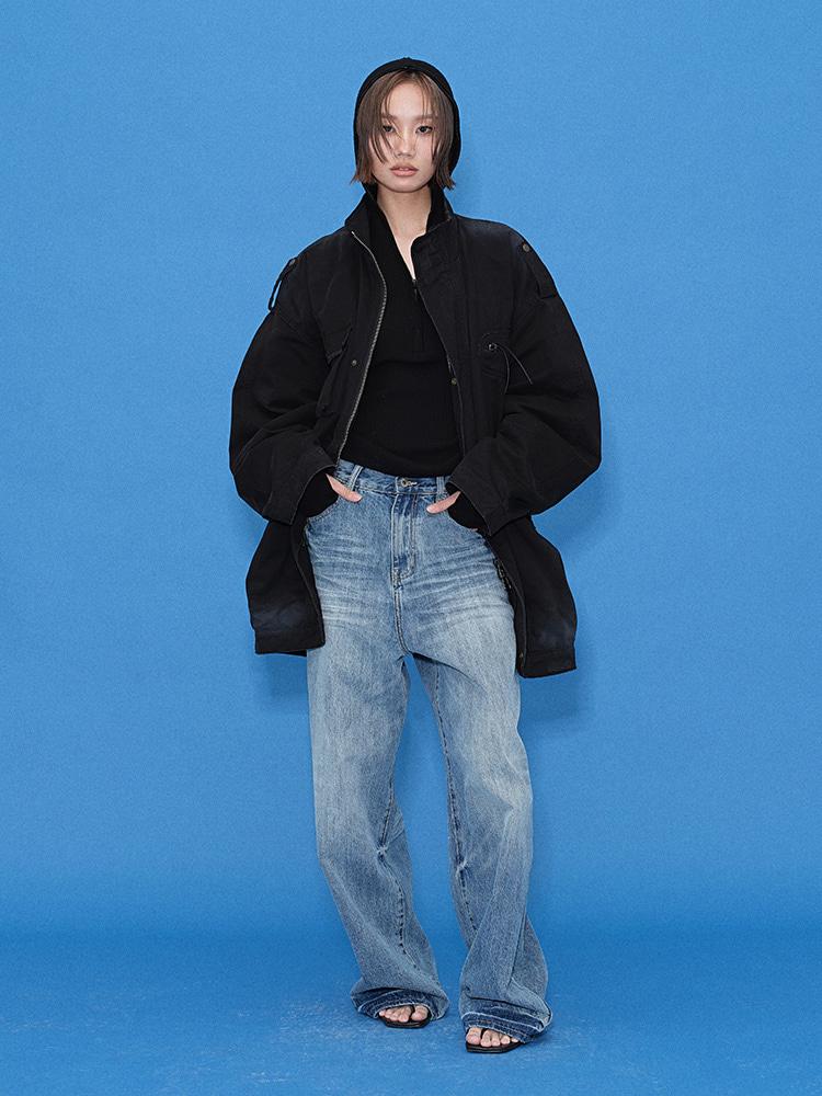 미드 컷 빈티지 밀리터리 자켓 _ 블랙