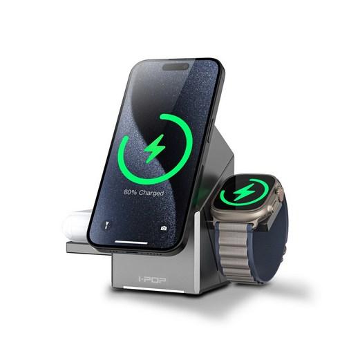 아이팝 큐브 갤럭시 아이폰 애플워치 버즈 에어팟호환 3IN1고속무선충전기 - 무선충전 거치대 | 쿠팡