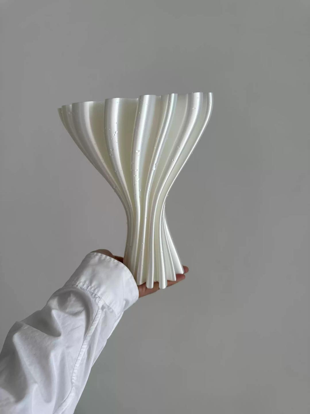 쏠띵즈 핑크 화이트 3D 프린트 웨이브 곡선 화병