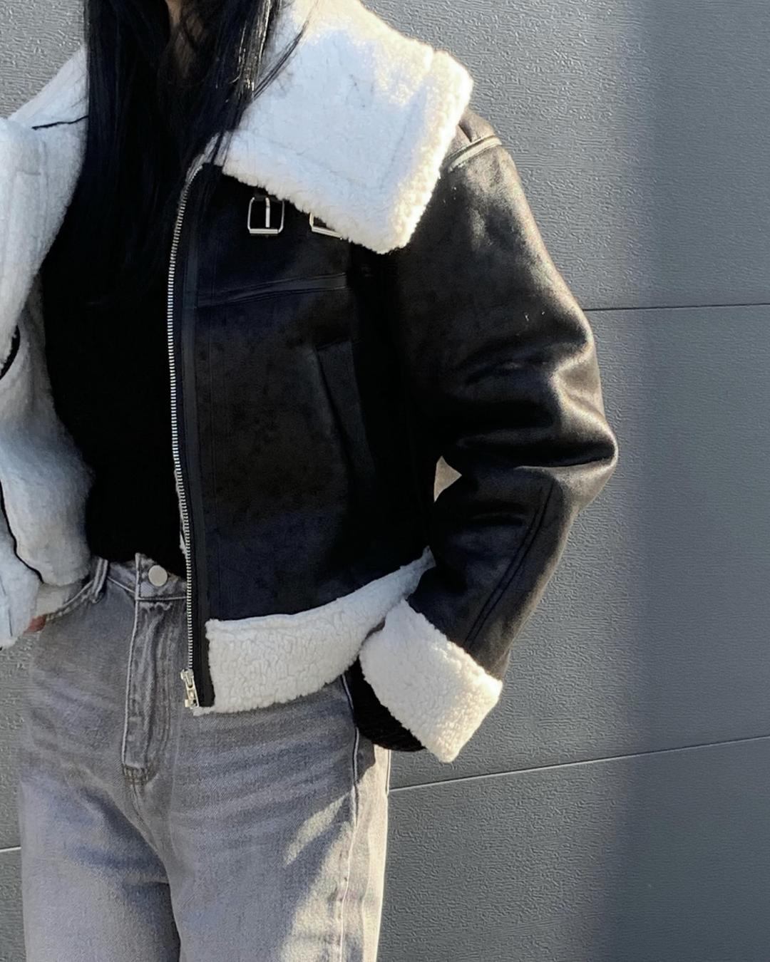 하이넥 숏 무스탕 (2color)