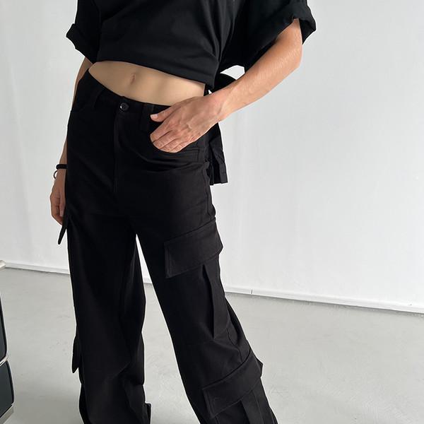 ROCKRIO RARELICOLD Black Elastic Slim Slant Pocket Tooling Pants