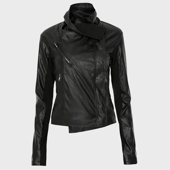 Asymmetrical Biker Leather Jacket (FL-047_Leather)