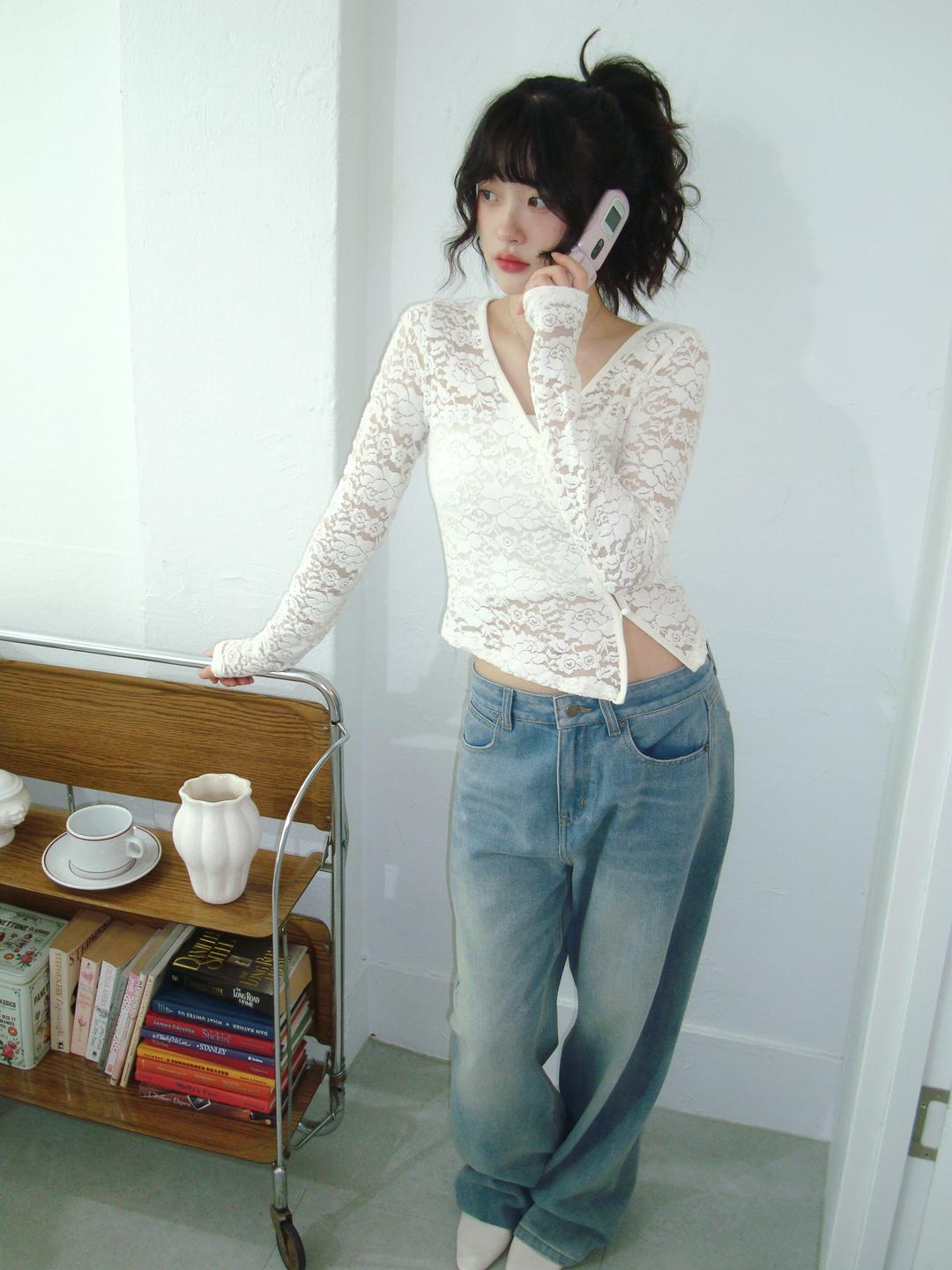 diagonal lace cardigan