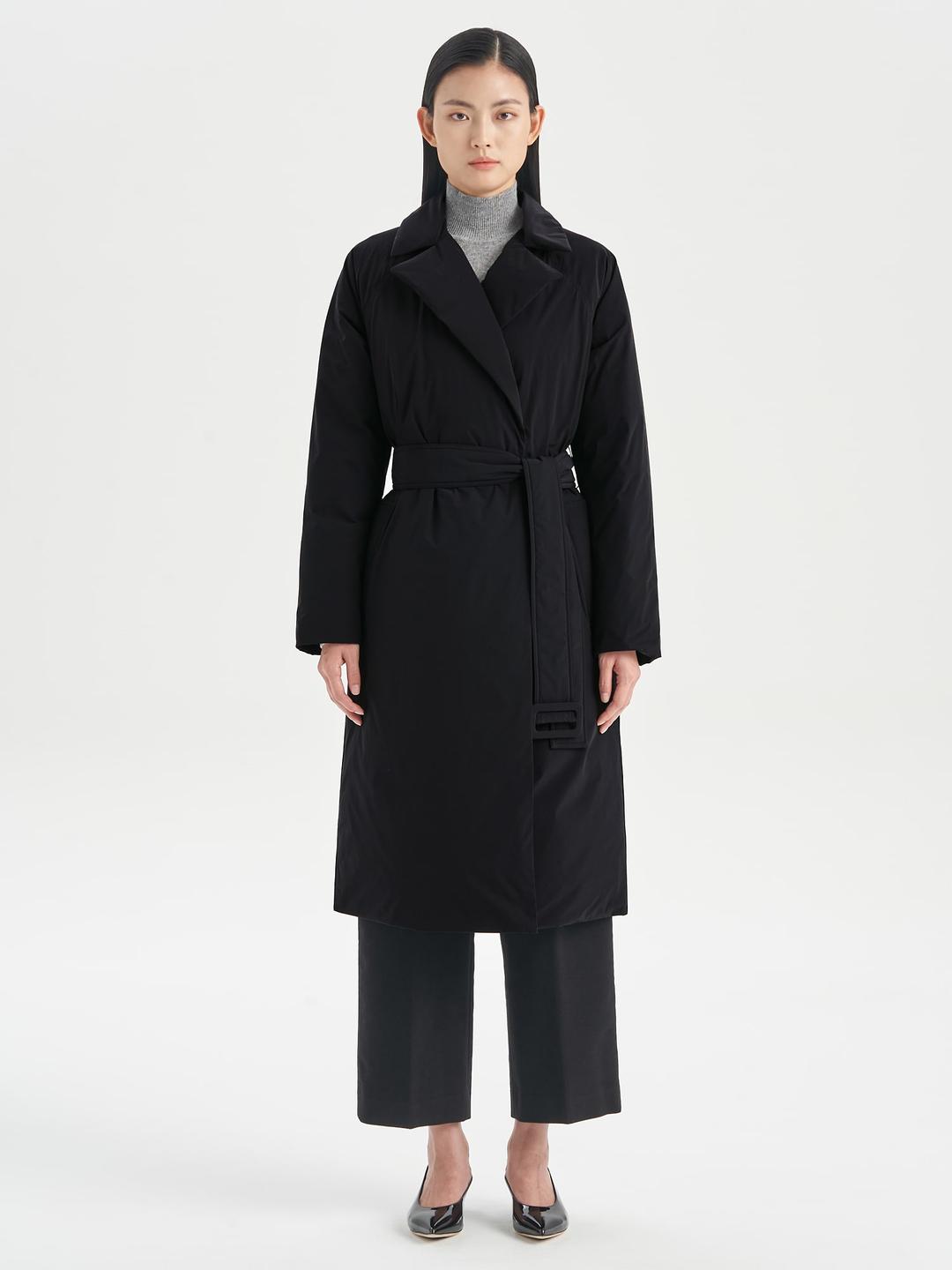 Women Paper Nylon Long Puff Wrap Coat - Black