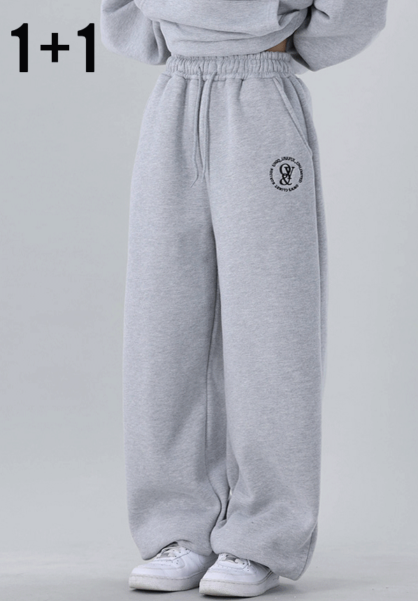 1+1 [MADE] 빈티지 서클 자수 기모 투웨이 밴딩팬츠
