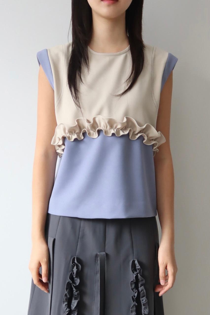 RUFFLE VEST (BEIGE /BLUE)