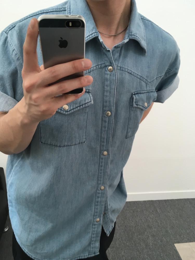 (당일발송💙)  써머 빈티지 데님 스냅 셔츠