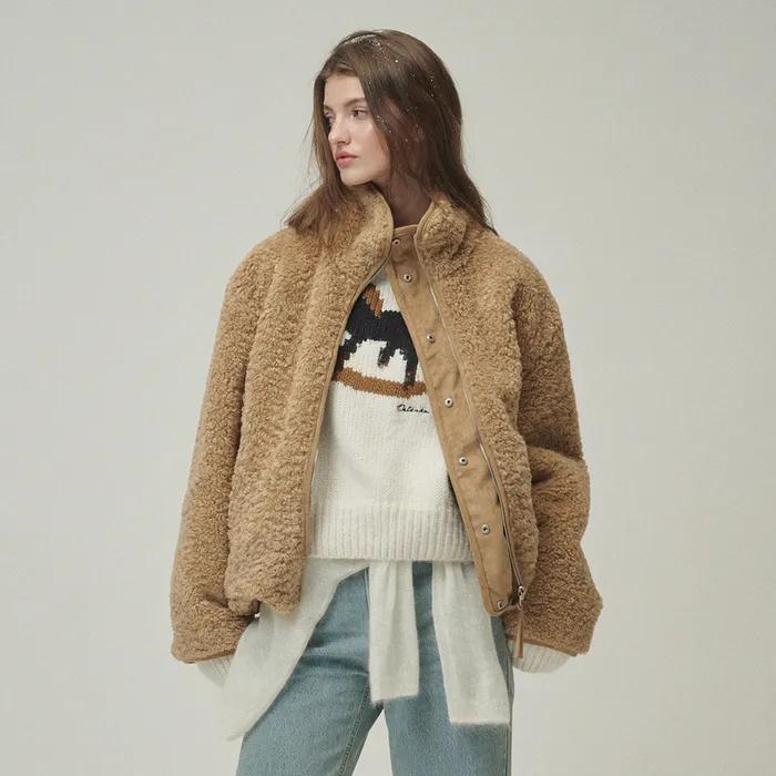 리버시블 시어링 점퍼 베이지