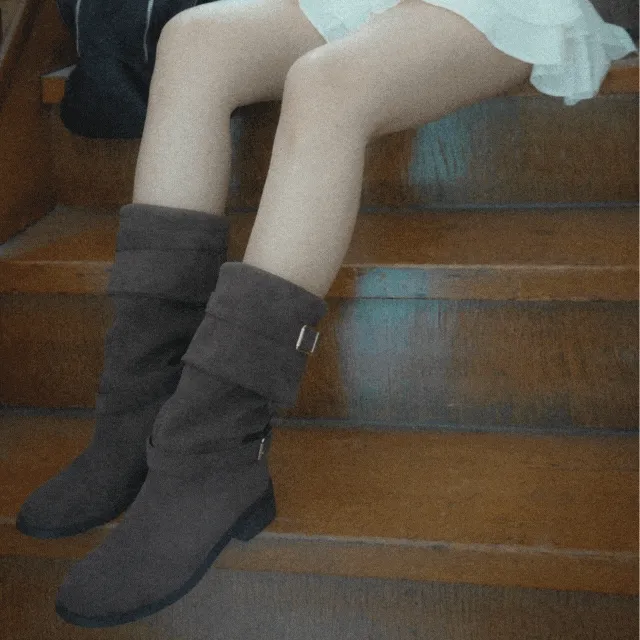 틱톡 1만뷰🚀 가을부츠/무조건소장/입구둘레39cm/저가퀄리티X *two-way boots* 다양한연출 접어신는 보헤미안 버클스트랩 스웨이드 롱부츠 미들부츠 3CM