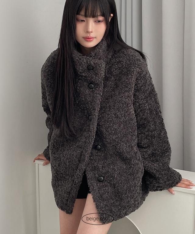 베이지수 루나 뽀글이 덤블 퍼 하프 코트