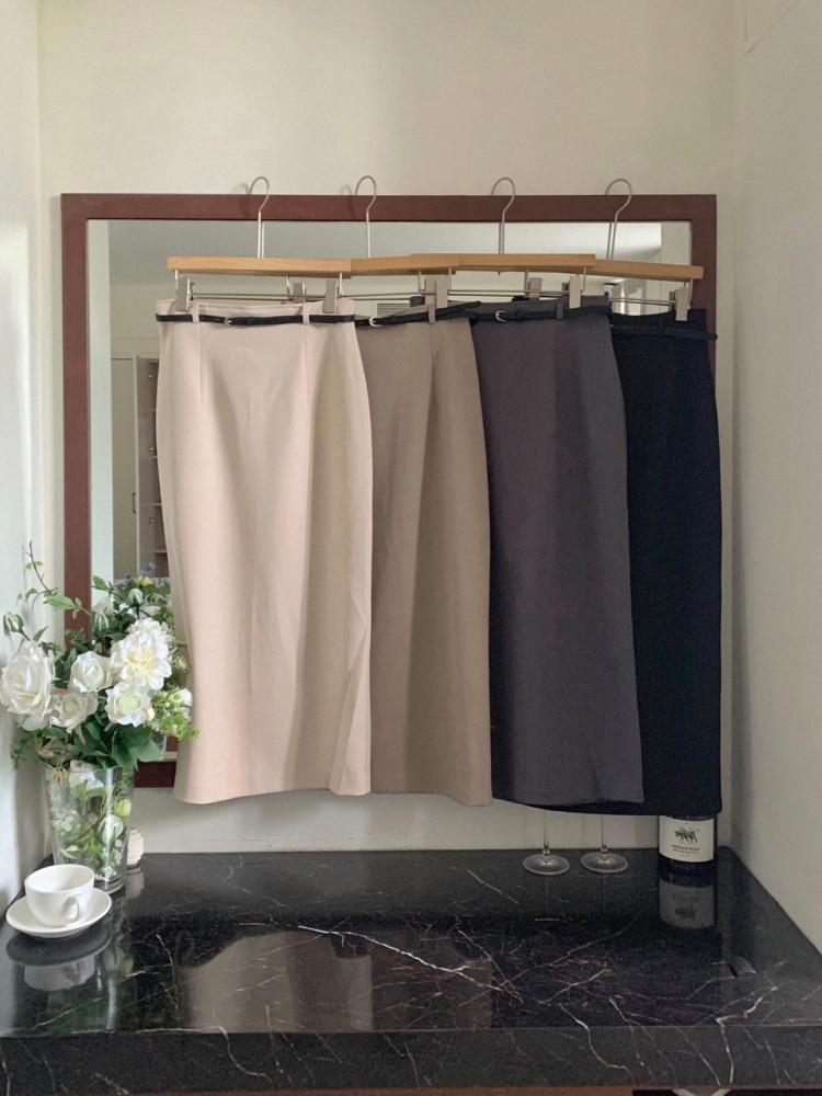 (+벨트set) 바운 벨트 슬릿 H라인 롱 스커트