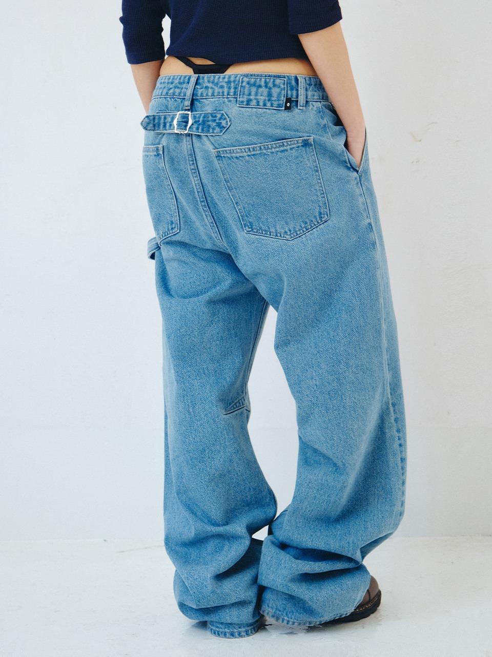 [PLZPROJECT]CINCH-BACK DENIM PANTS, LIGHT BLUE