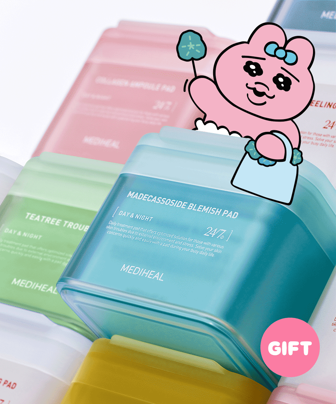 메디힐X빤쮸토끼 사각 토너 패드 100매 (티트리/마데카/콜라겐/비타/피토엔자임)