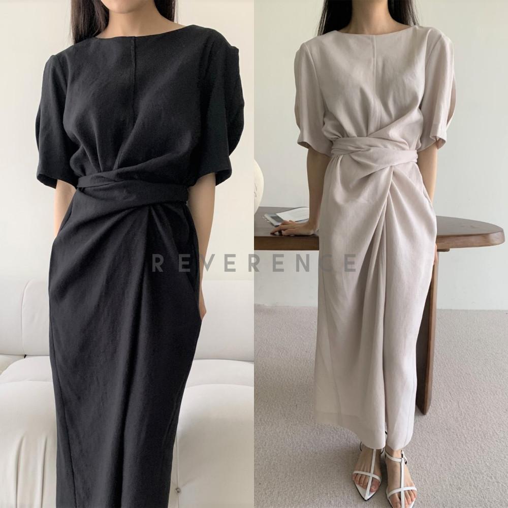 하객원피스 여성 꼬임 퍼프 반팔 롱 여름원피스 빅사이즈 랩원피스