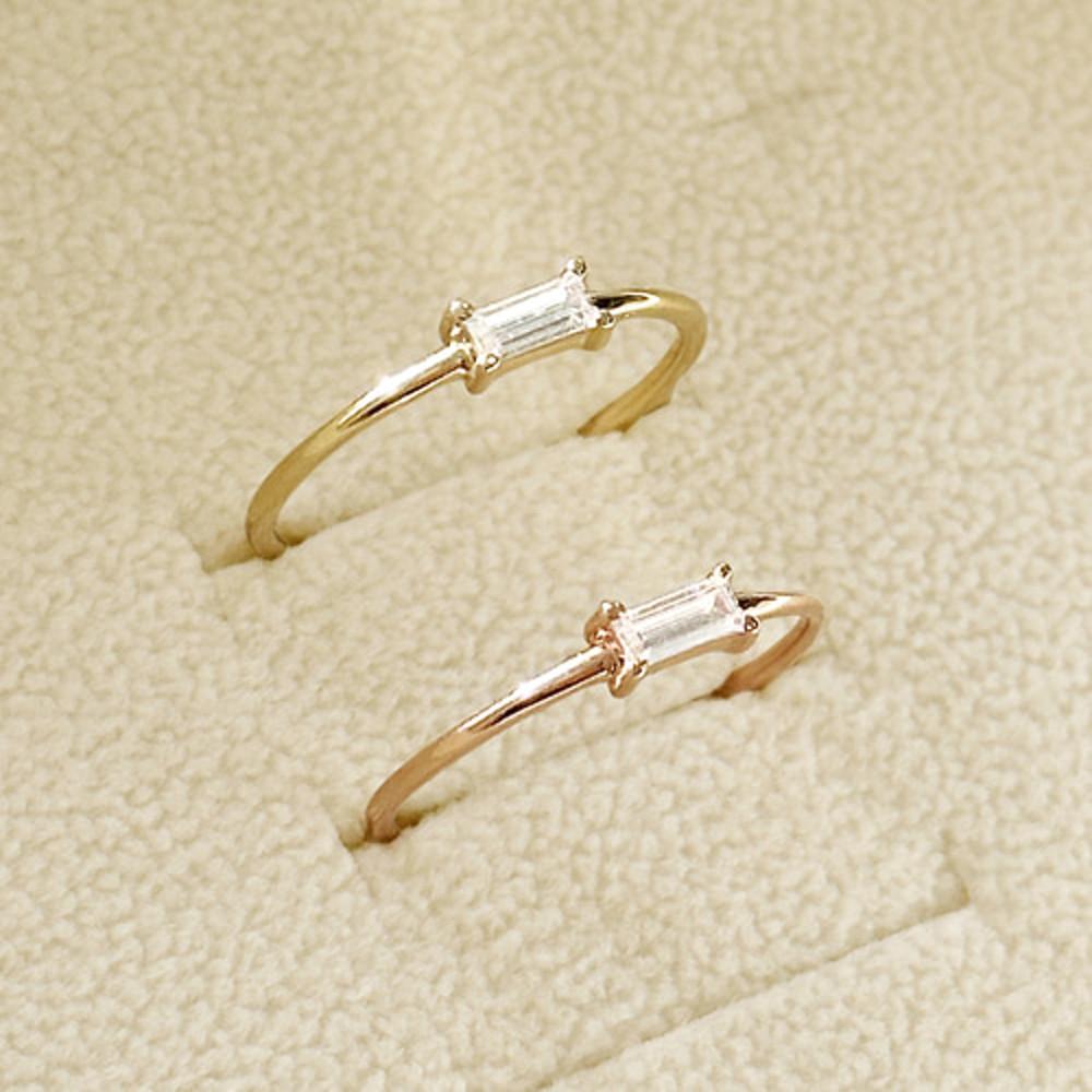 14k 18k 심플 바게트 사각 가로 큐빅 반지