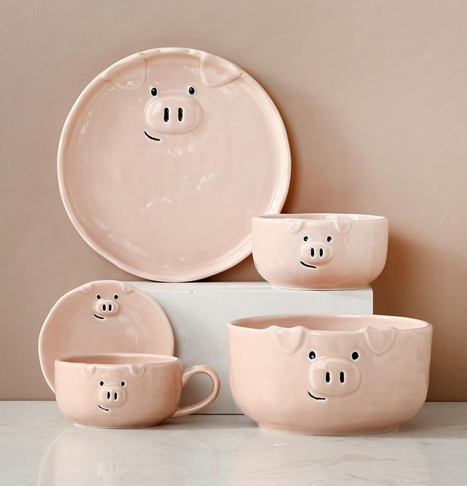 도자기 그릇 세트 귀여운 돼지 일식 가정용 아이디어 소녀 캐릭터 식기