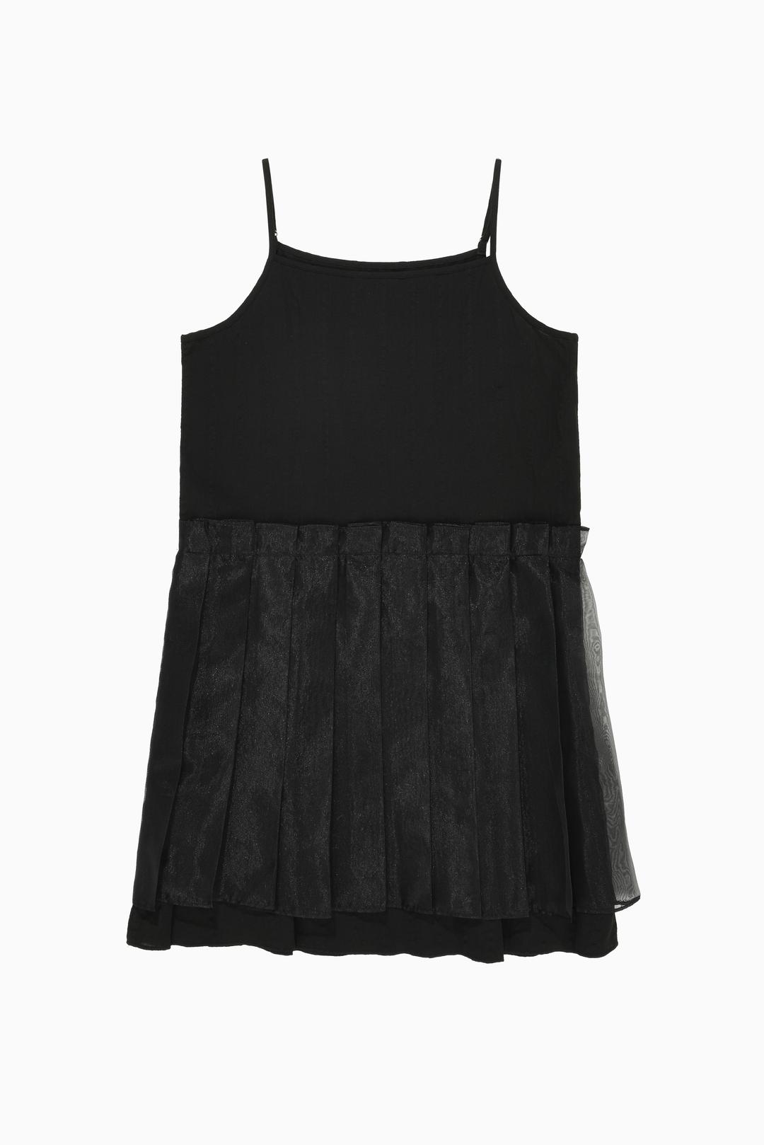 SHEER PLEATS DRESS, BLACK