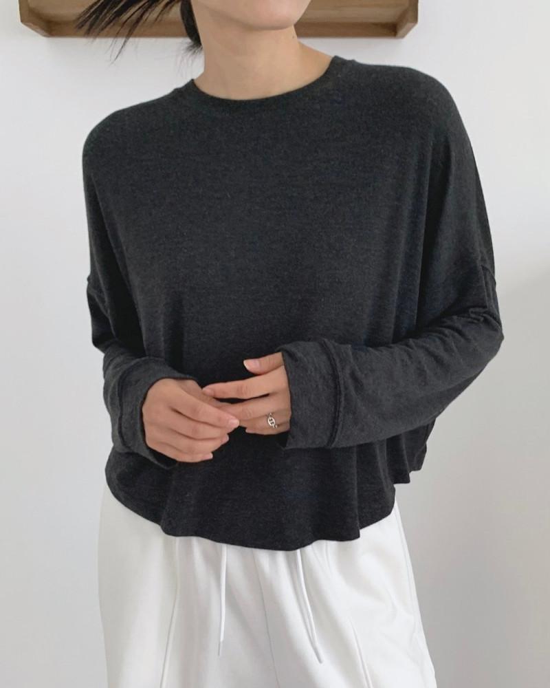 보이프렌드 루즈핏 울 긴팔 크롭 맨투맨 티셔츠 (4color)