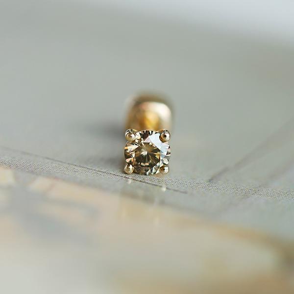 ONE피어싱 [34번] : 14k / 옐로골드 / 바 4mm / DB 다이아몬드 1부