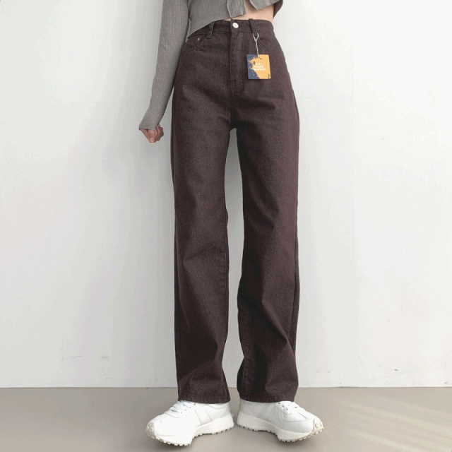 물빠짐 없는 브라운 생지 롱와이드 데님팬츠
