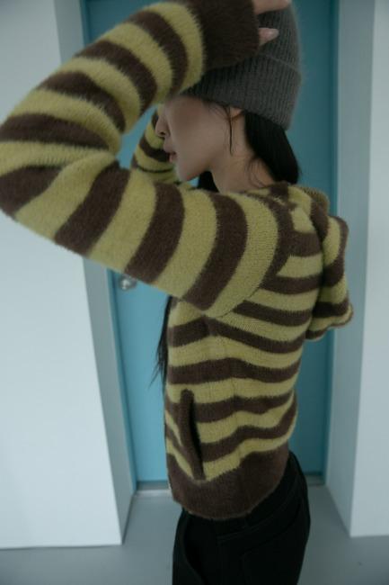 hairy stripe hood zip-up(2colors)