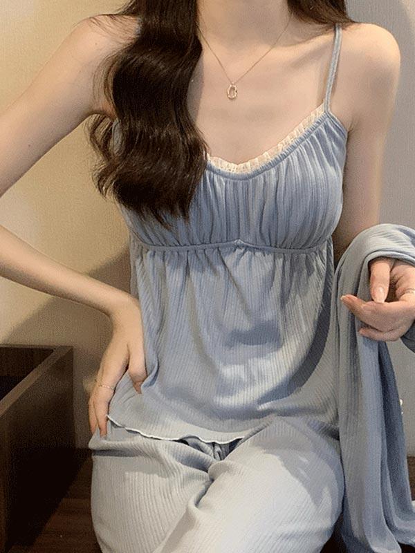 [2,500장 돌파]엘리아 3pcs 긴팔 나시 가디건 상하세트 파자마 잠옷