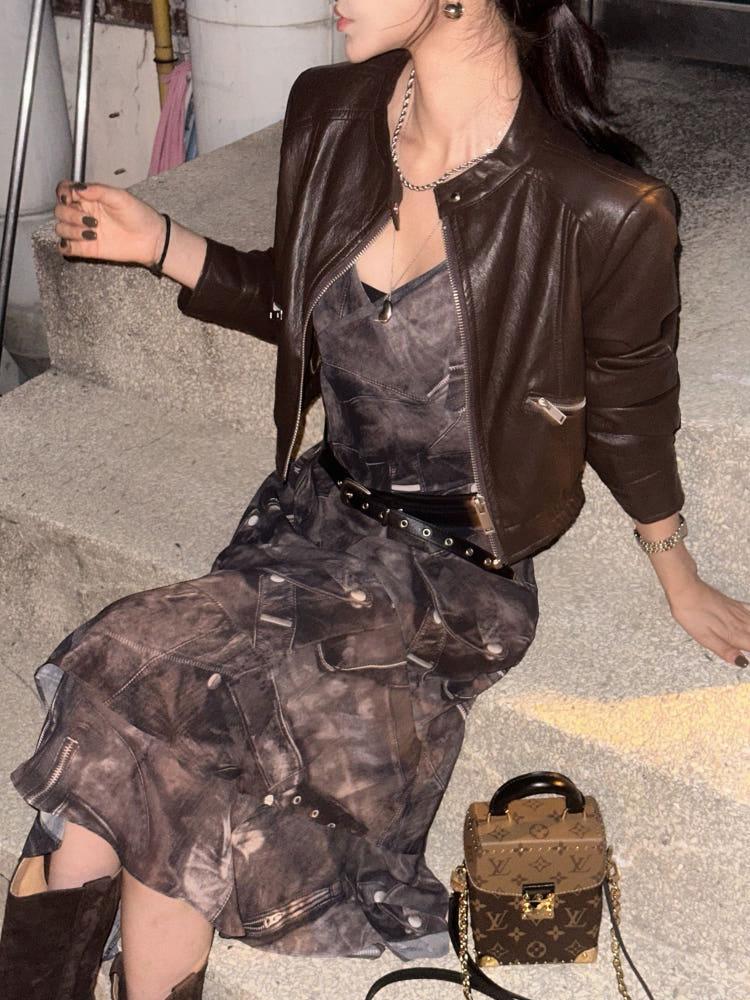 플래닛 크롭 레더 자켓 3color 숏 에코레더 차이나넥 집업 가죽 점퍼 라이더자켓