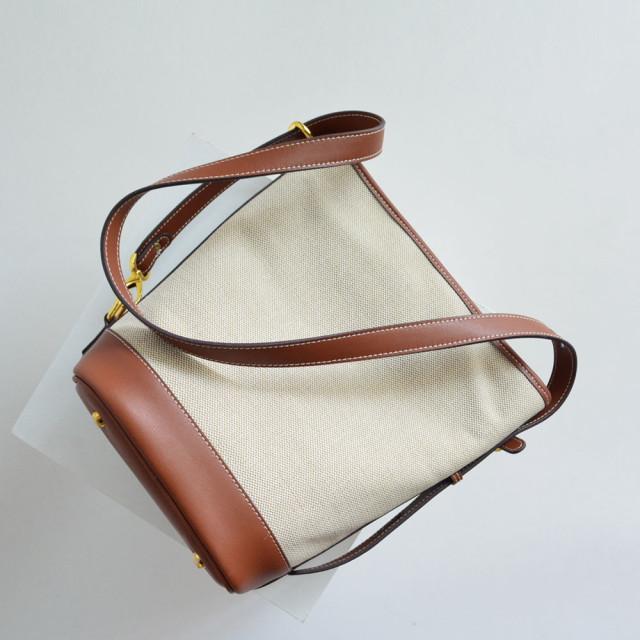 소가죽 캔버스 여자 숄더 크로스 가방 투웨이 원통 버킷백