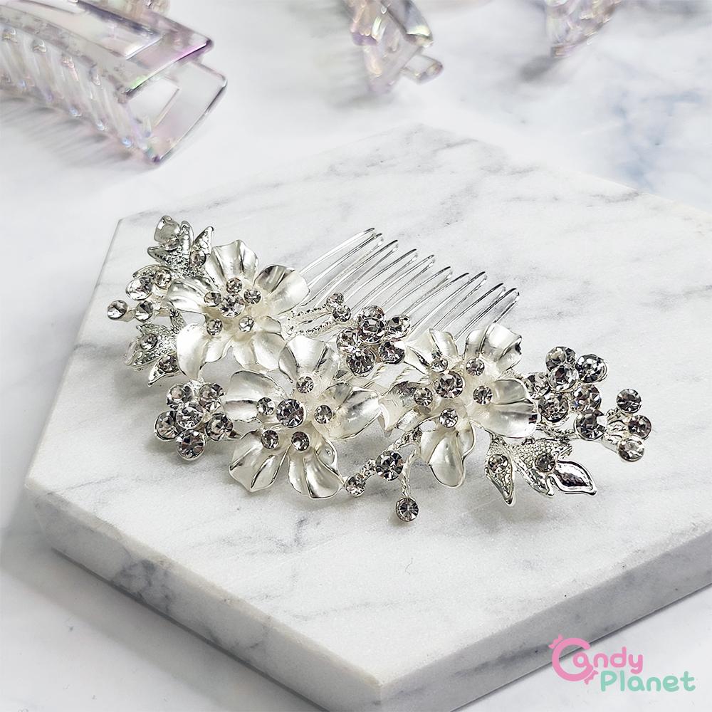 [당일출고 무배] 실버 꽃 큐빅 비녀 머리 장식 U핀 한복 결혼 웨딩 고정핀 유핀 뒤꽂이 유자핀 캔디플래닛