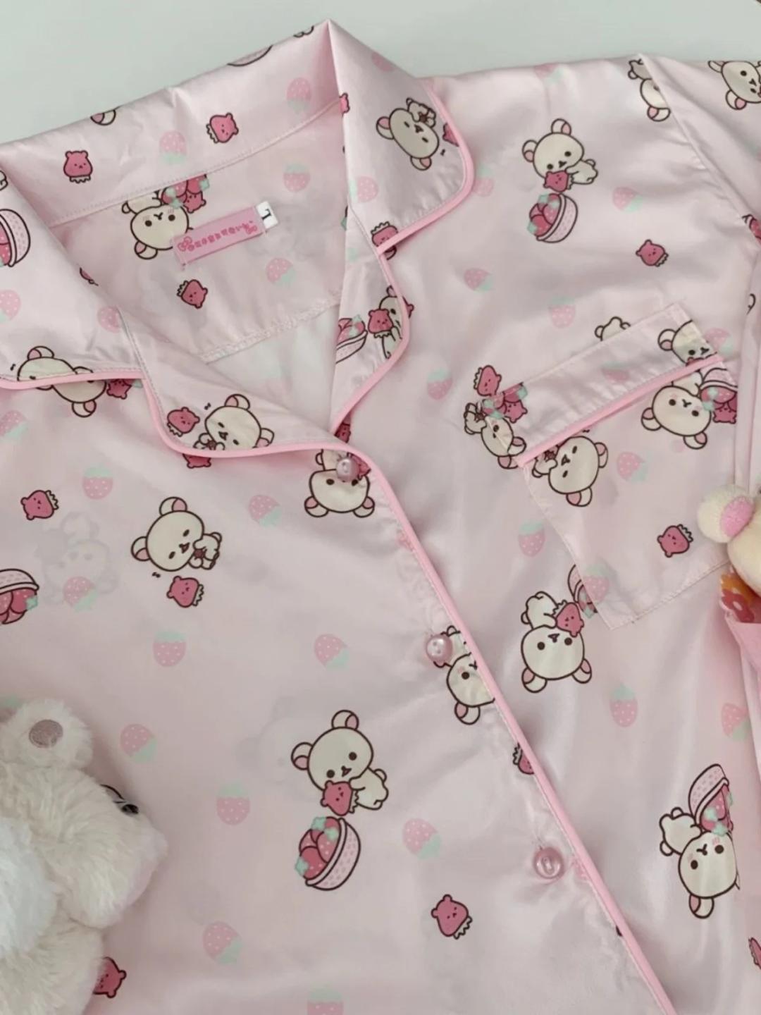 Sweet귀여운 일본식 순수 코튼 긴 소매 여성 잠옷 봄 가을 가정 의류 학생 Housewear 만화 패턴