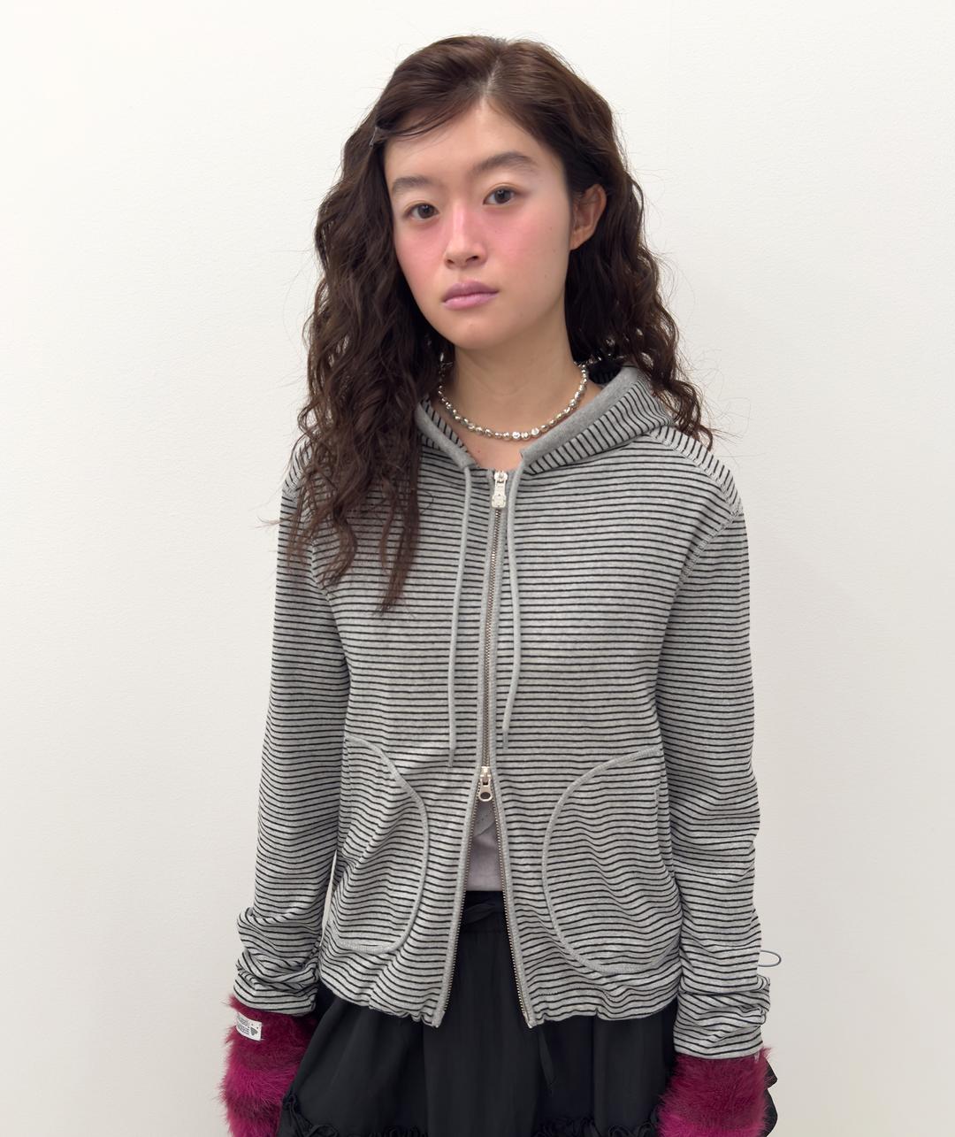 [2차] Striped Pocket Zip Hoodie [Gray]