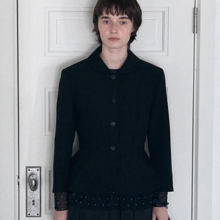 Round collar flare jacket_black