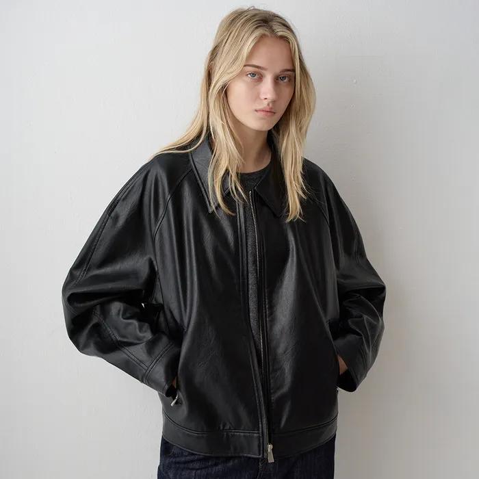 래글런 레더 재킷_black