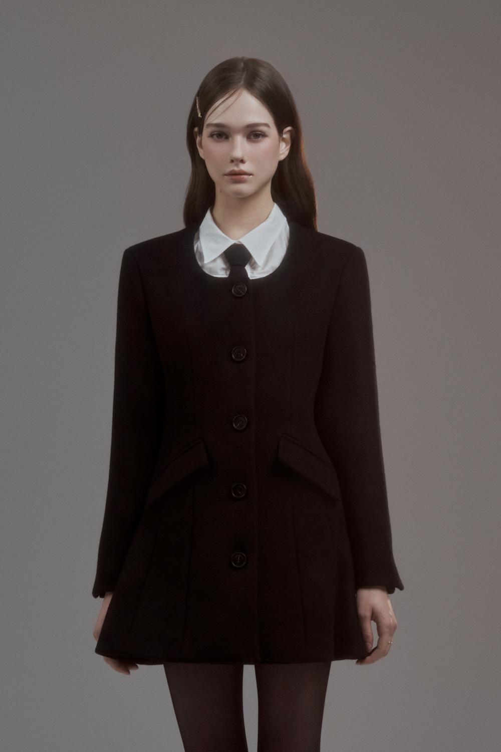 Emma String Round Neck Coat - Black