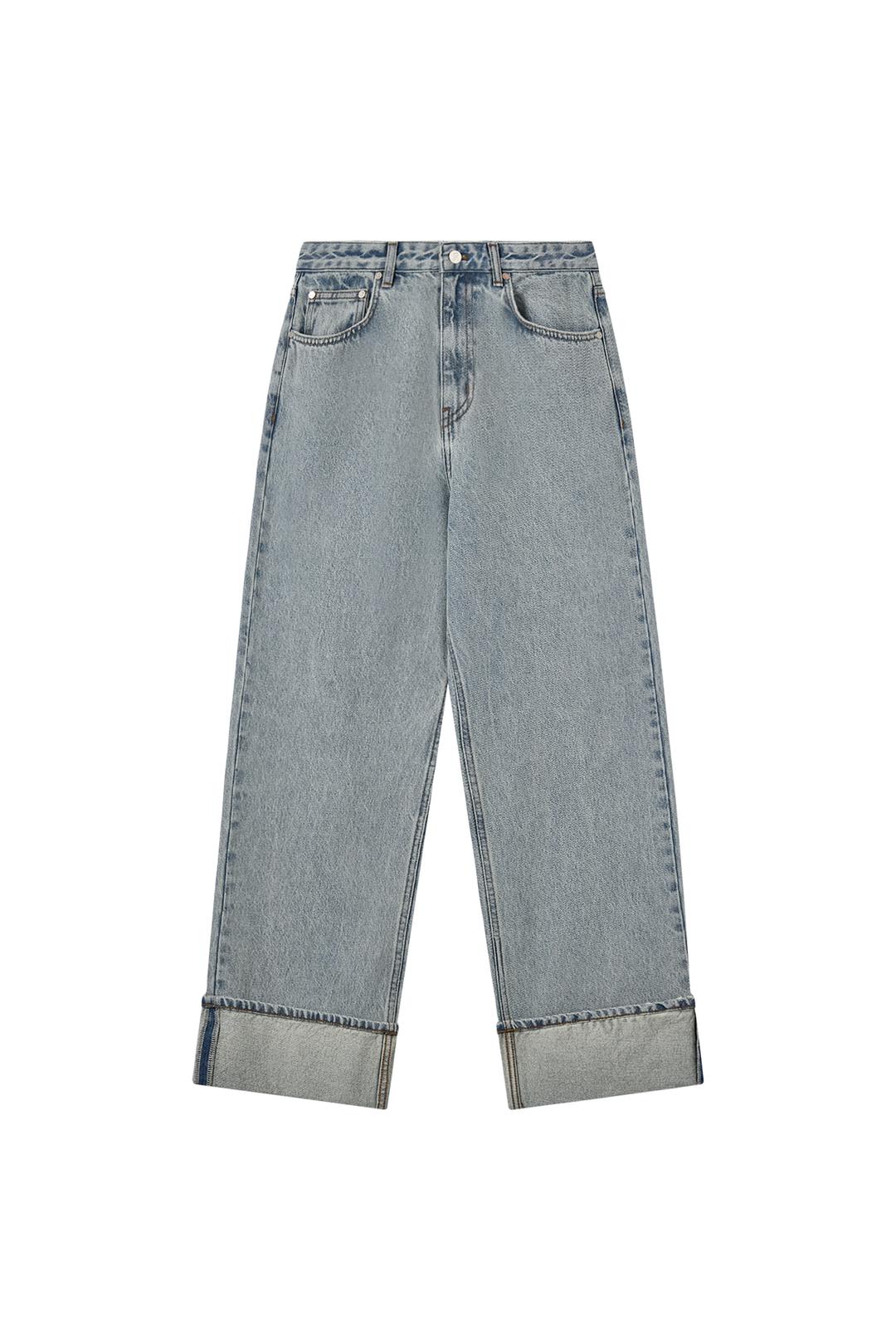 ROLL-UP WIDE JEANS - LIGHT BLUE