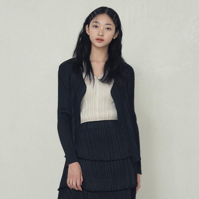 단추 긴팔 숏 가디건 블랙