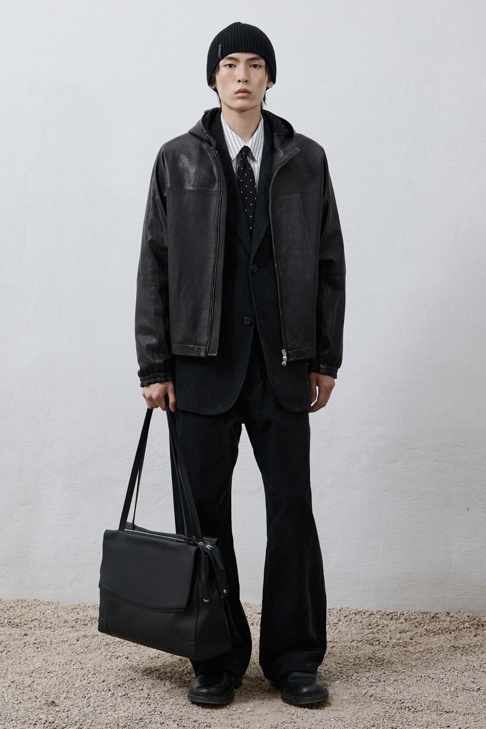 Leather Hooded Jumper