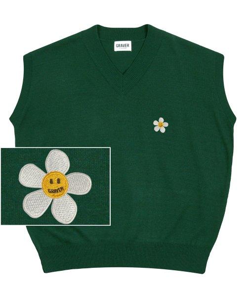 [UNISEX]플라워도트 자수 니트 베스트_그린