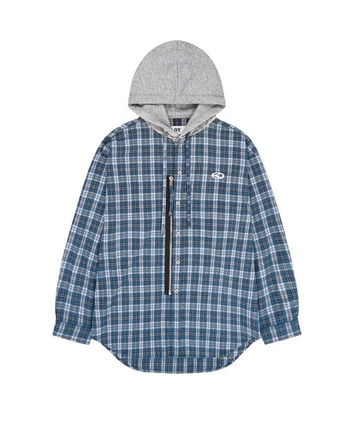 오와이(OY)  S.L CHECK ZIPPER HOODIE SHIRTS - BLUE - 사이즈 & 후기 | 무신사