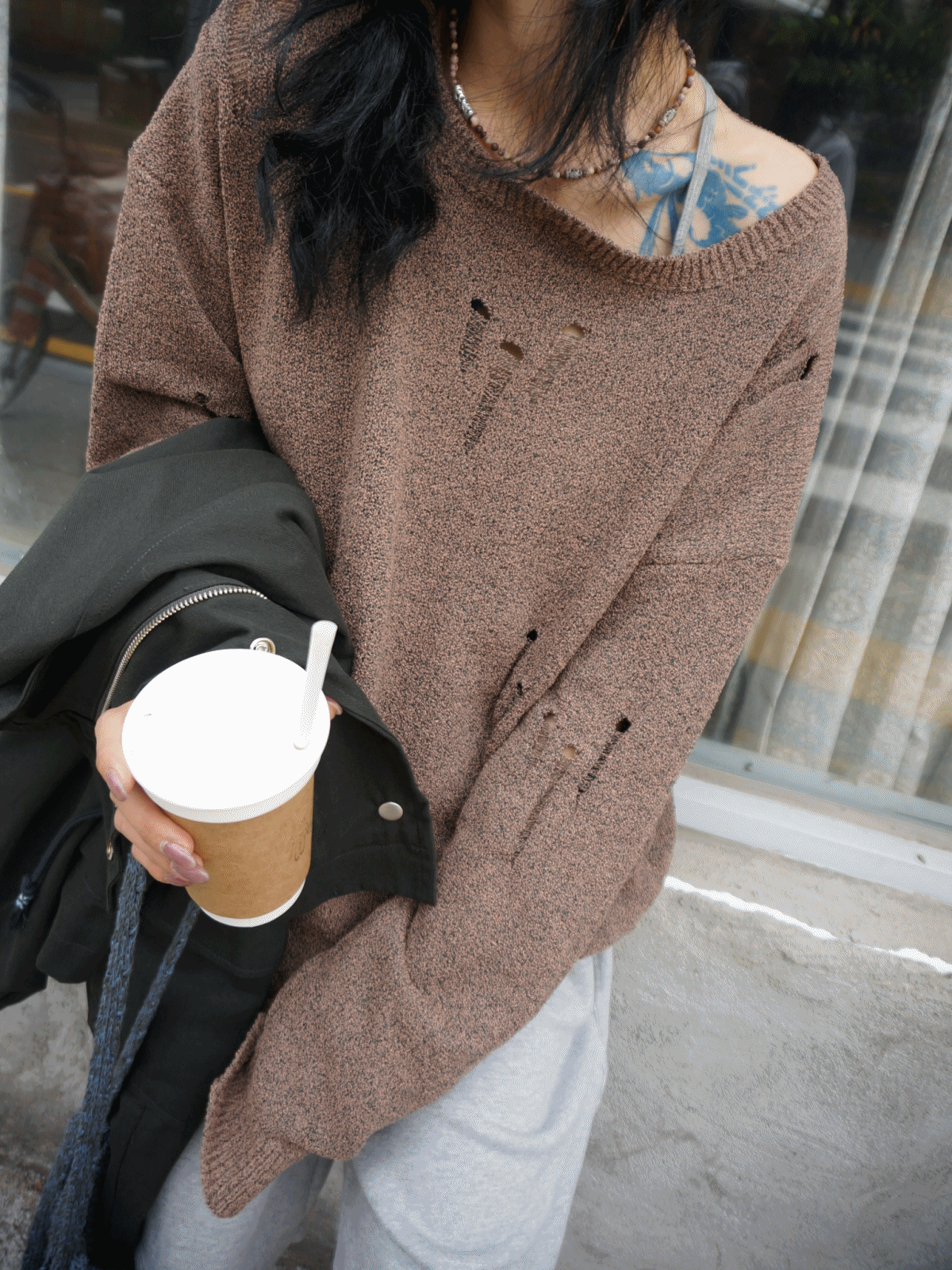 heart-neck damage knit