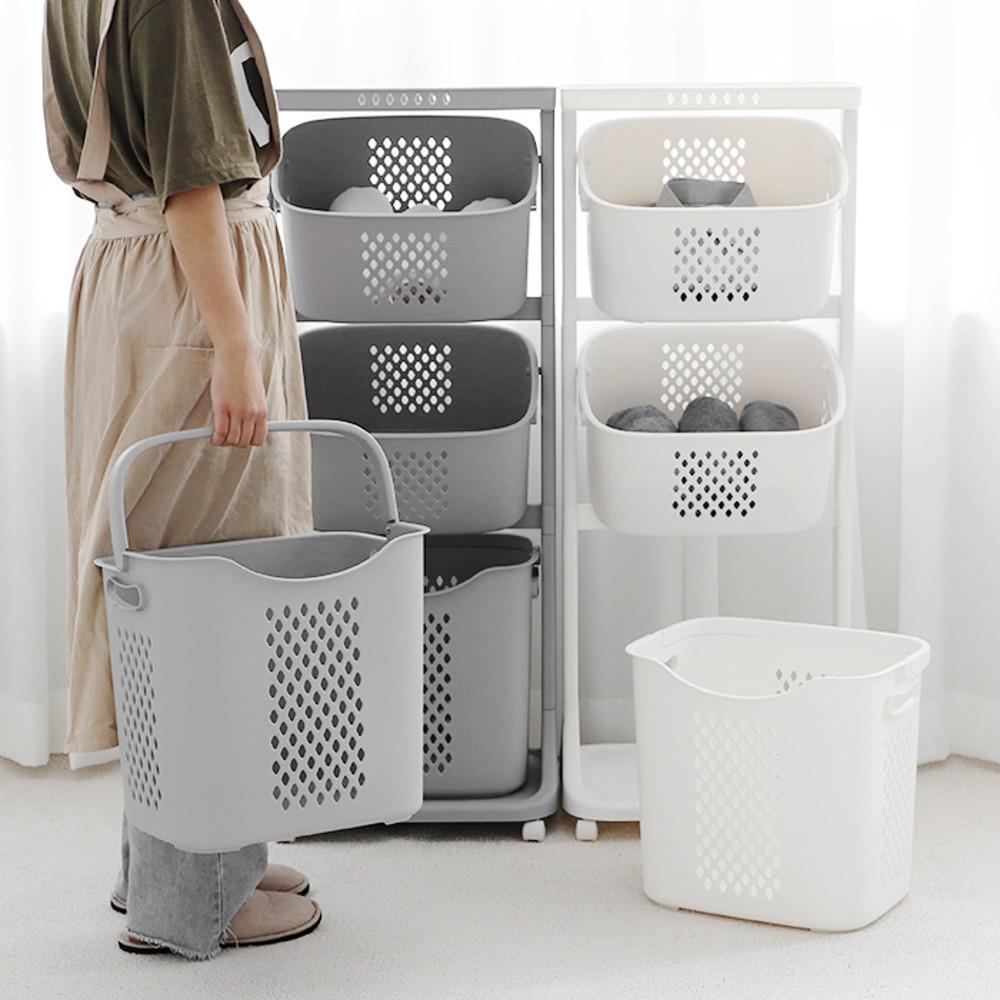 모던 트롤리 스윙 3단 빨래바구니 세탁바구니