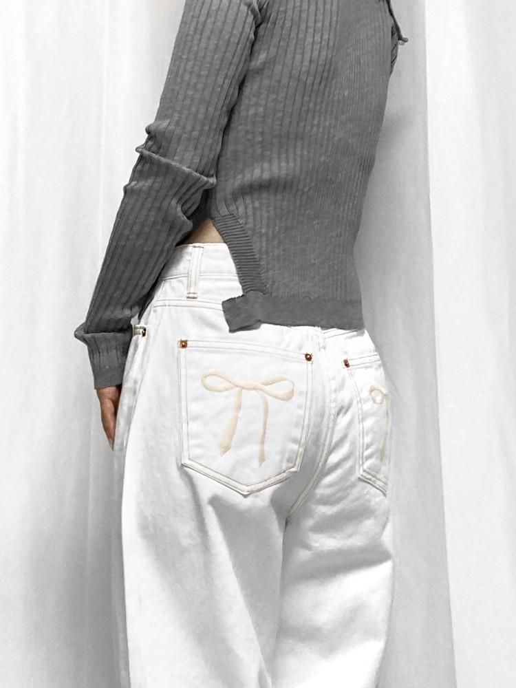 리본 화이트 와이드 코튼 팬츠 (1color)