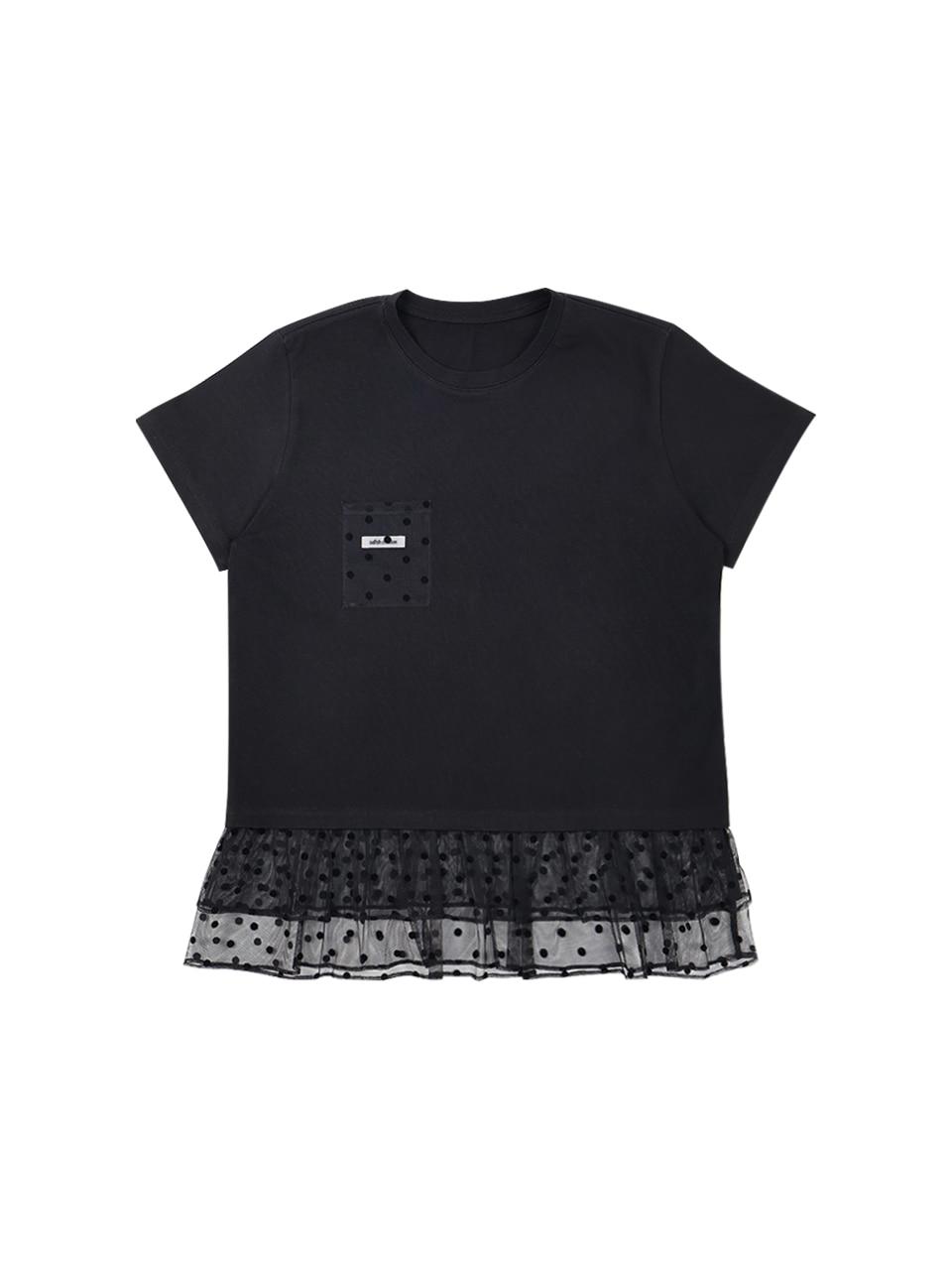 DOT RUFFLE POCKET T-SHIRTS, BLACK