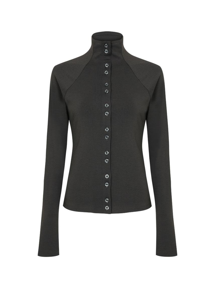 Gemma Button Top (Charcoal)