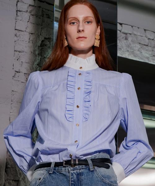 빅토리안 프릴 플래킷 스트라이프 셔츠(WOMAN)_UTS-FS16