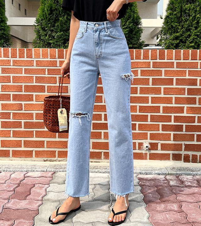 느낌 연청 찢청 여유핏 일자 청바지